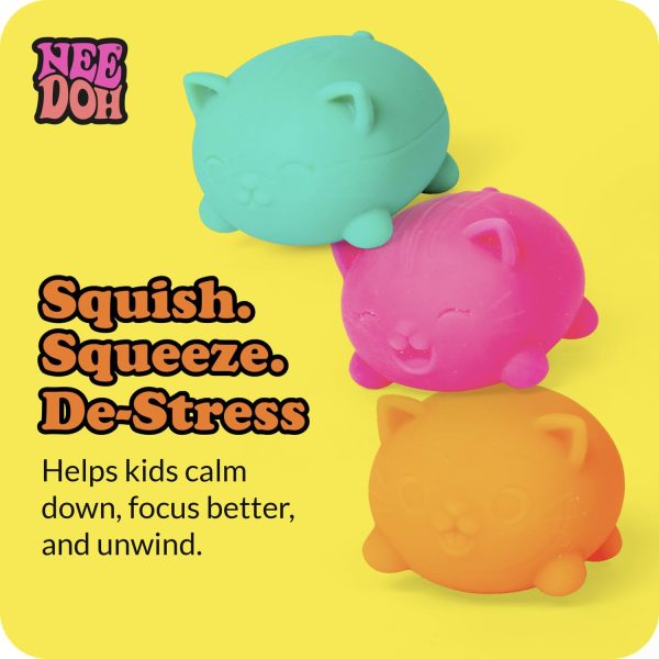 Schylling NeeDoh Teenie Cool Cat - Sensory Squeeze Toy - Contains 3 Mini Groovy Globs - 1.5 Wide - Color May Vary (Pack of 1)